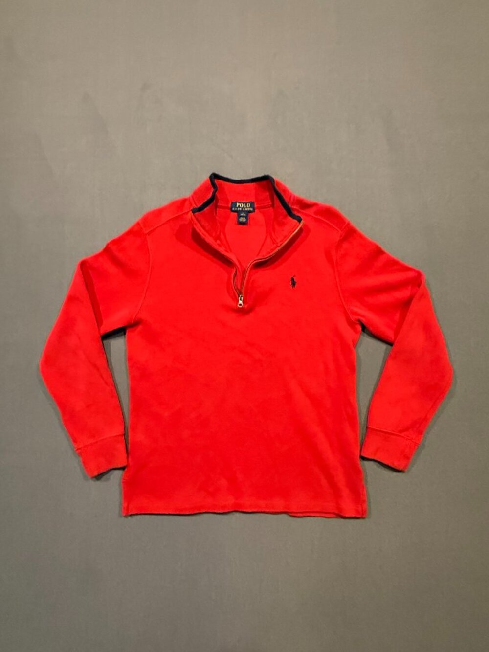 Polo Ralph Lauren Boys L 14-16 Red Quarter Zip Pullover Navy Pony Preppy